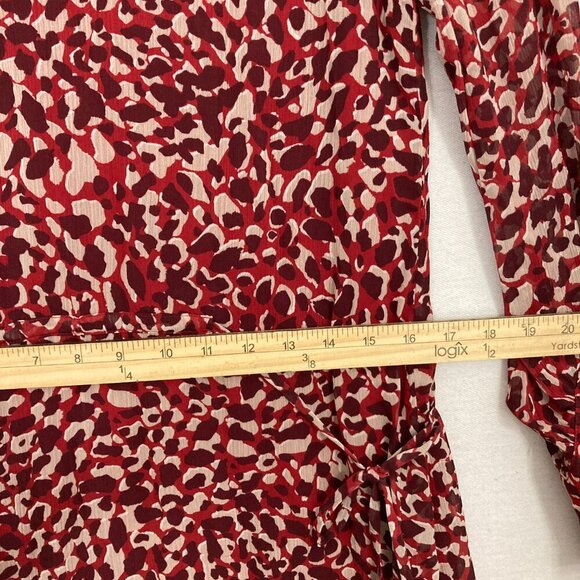 L.K.Bennett Red Burgundy Damiell Animal Print Round Neck Ruffle Hem Dress size 4 - Picture 9 of 14